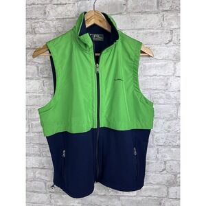LRL Lauren Active Fleece Vest Womens Medium Green‎ Navy Full Zip Draw Cord Hem